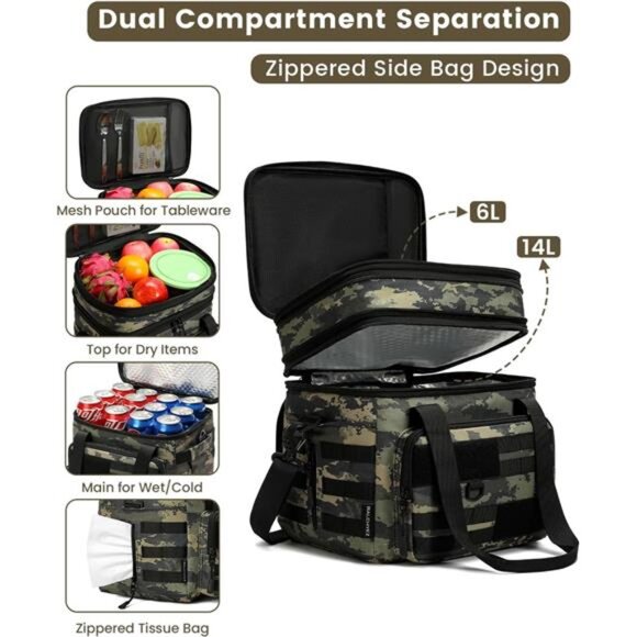Tactical Lunch Bag,20L Large HeavyDuty Double Deck Insulated Lunch Box Leakproof - Picture 4 of 8